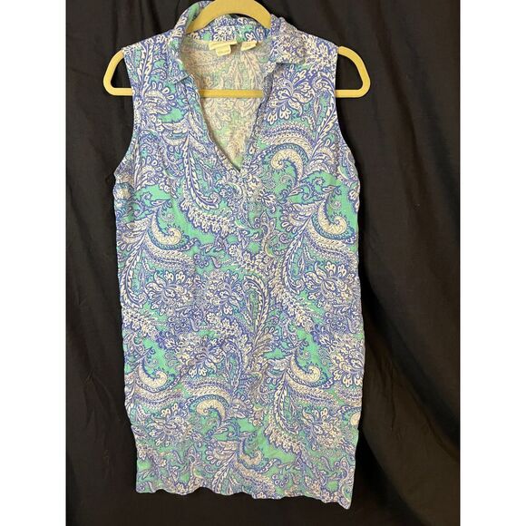 Cynthia Rowley linen blue & green paisley sundress sleeveless shift Size 6‎ - Picture 1 of 5